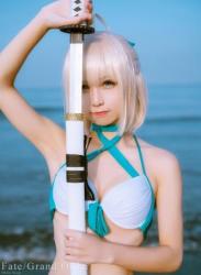 The thumbnail of [Cosplay] Rinka Okita 沖田凜花 – Musashi Miyamoto ver. Swimsuit 宮本武蔵 水着ver. (Fate Grand Order)