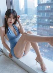 The thumbnail of [Cosplay] Vanilla Meow Lulu 香草喵露露 – Blue Swimsuit 蓝色泳装